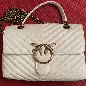 PINKO, Classic Love Bag One Chevron Crossbody - Antique White